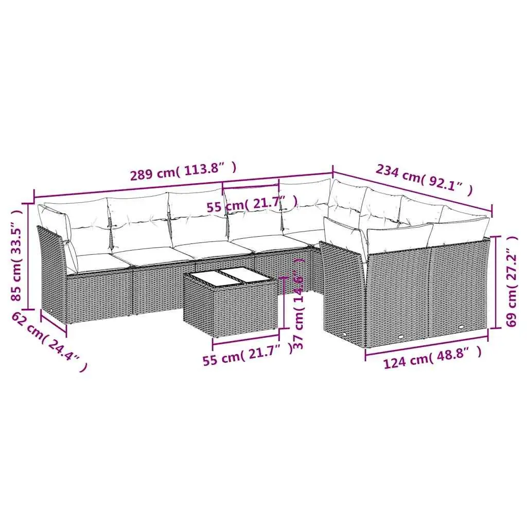 10-Piece Black Poly Rattan Garden Sofa Set