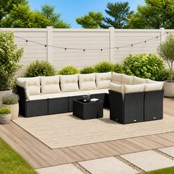 10-Piece Black Poly Rattan Garden Sofa Set for Outdoors