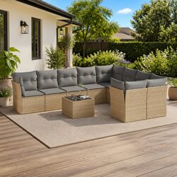 10 Piece Outdoor Garden Sofa Set in Beige Poly Rattan