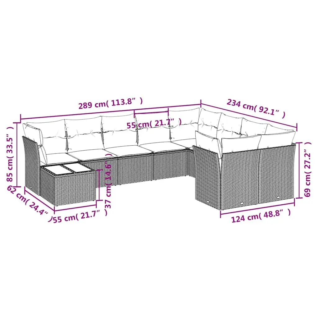 Outdoor Sofa Set PE Rattan 10 Piece Black with Cushions