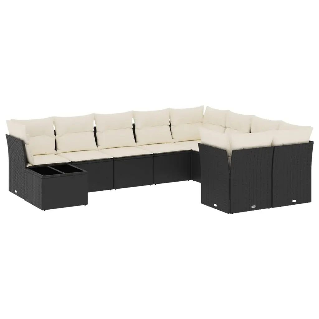 Garden Sofa Set PE Rattan 10 Piece Outdoor Furniture Black Cushions