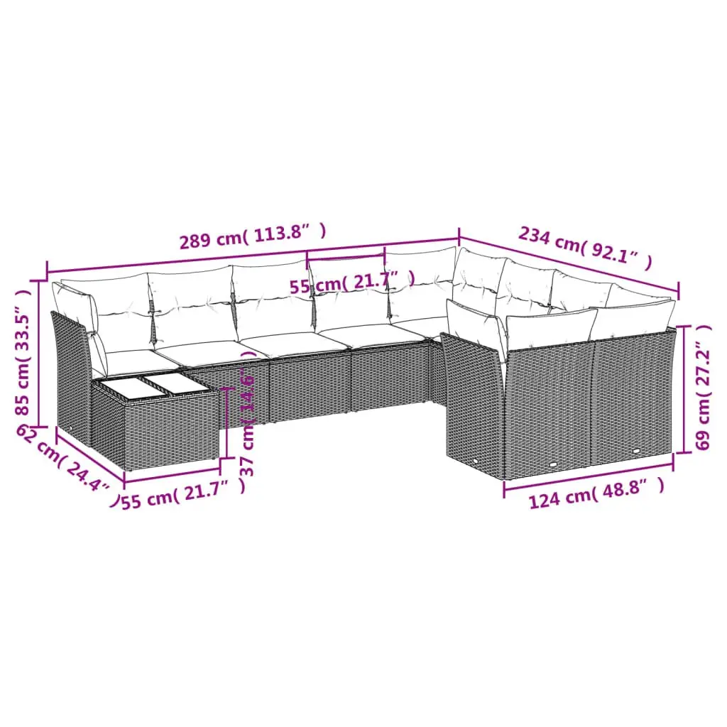 Garden Sofa Set PE Rattan 10 Piece Outdoor Furniture Black Cushions
