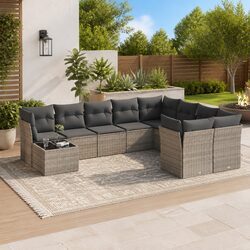 Premium 10 Piece Grey Garden Sofa Set with Cushions