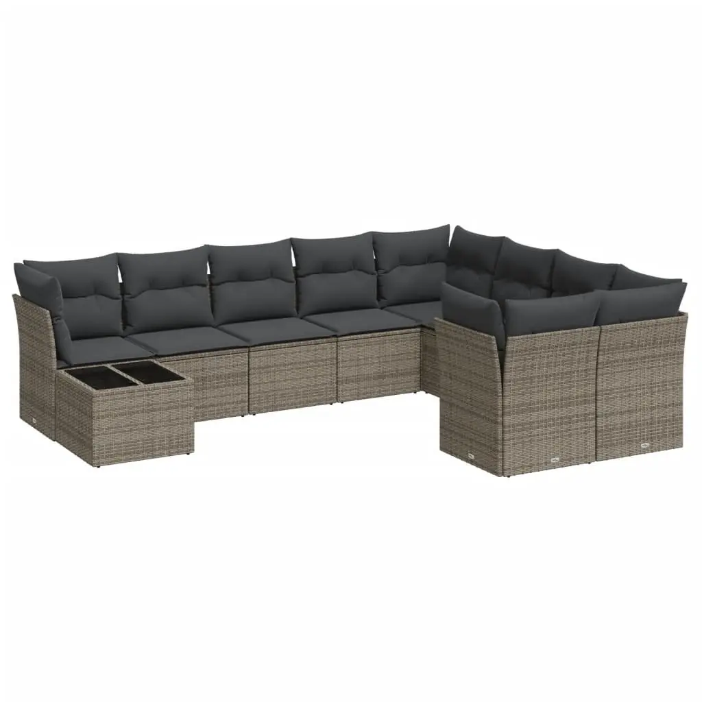 10 Piece Grey Garden Sofa Set with Cushions