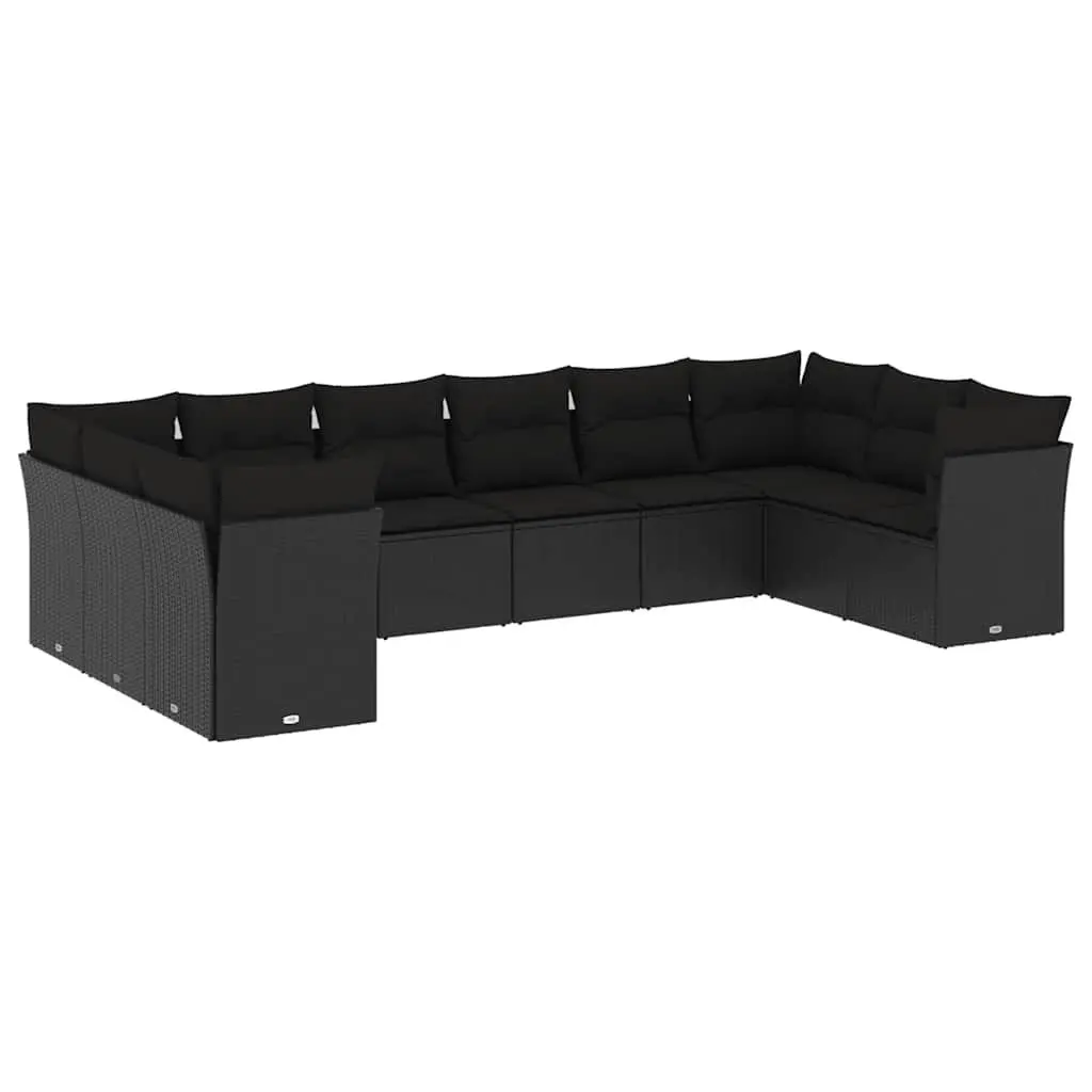Garden Sofa Set PE Rattan 10 Piece Modular Outdoor Furniture Black