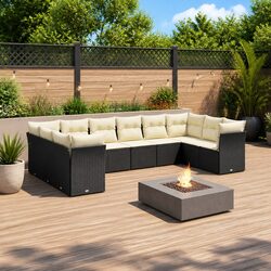 10-Piece Black Garden Sofa Set for Outdoor Relaxation