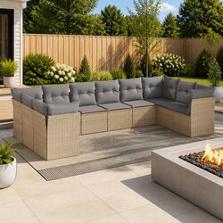 Beige Modular Garden Sofa Set 10-Piece Outdoor Furniture