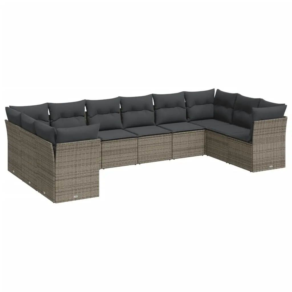 10-Piece Outdoor Sofa Set with Grey Cushions