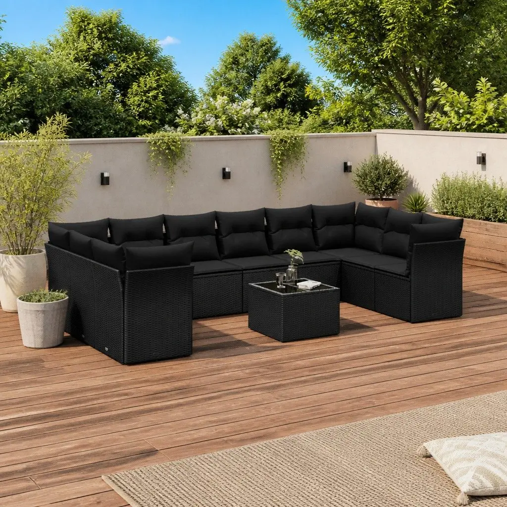 Outdoor Garden Sofa Set Poly Rattan 11 Piece Black