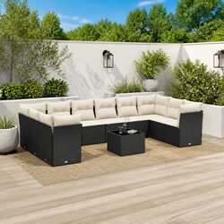 Black Poly Rattan 11 Piece Garden Sofa Set for Outdoors