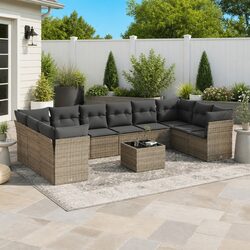 Durable Grey Poly Rattan 11-Piece Garden Sofa Set