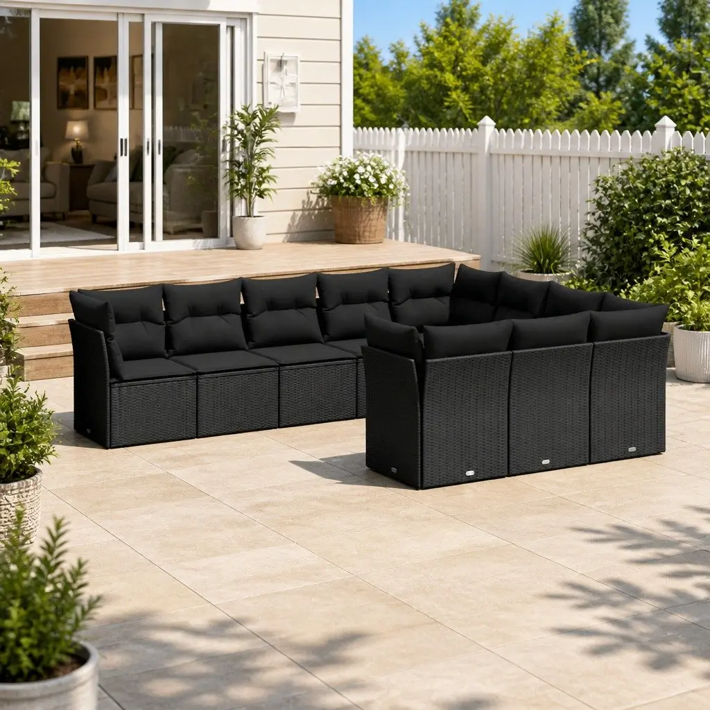 Garden Sofa Set PE Rattan 10 Piece Outdoor Furniture Modular with Cushions Black