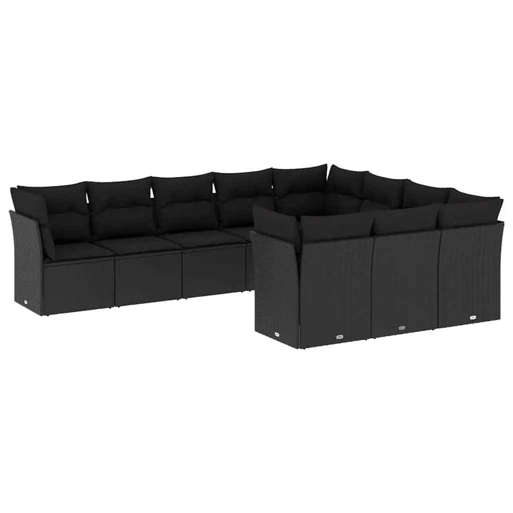 Garden Sofa Set PE Rattan 10 Piece Outdoor Furniture Modular with Cushions Black