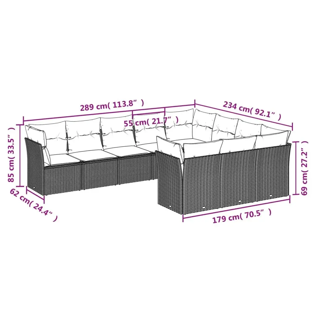 10 Piece Black Modular Garden Sofa Set
