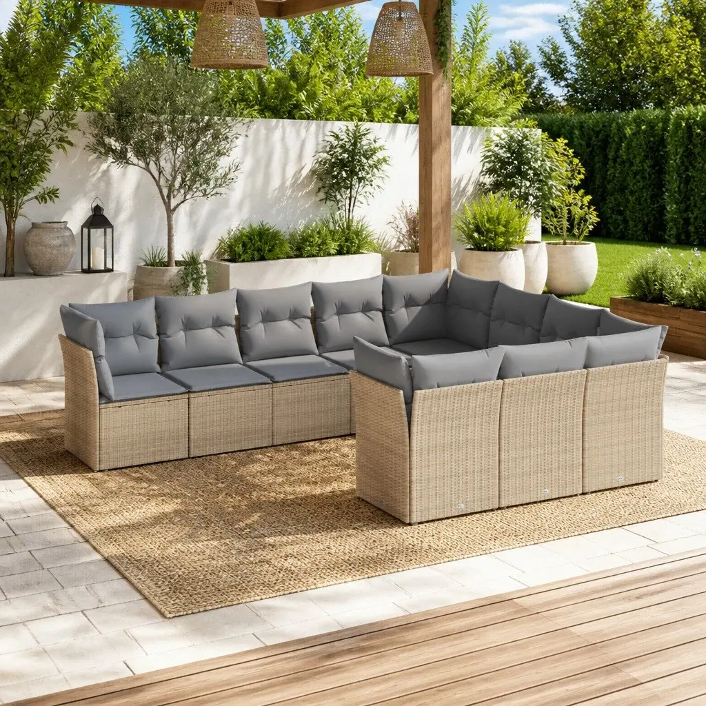 10-Piece Garden Sofa Set with Beige Cushions