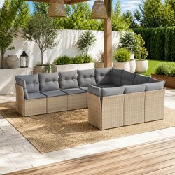 Durable 10-Piece Garden Sofa Set with Beige Cushions
