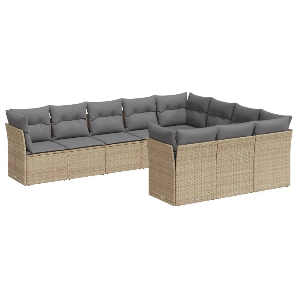 10-Piece Garden Sofa Set with Beige Cushions