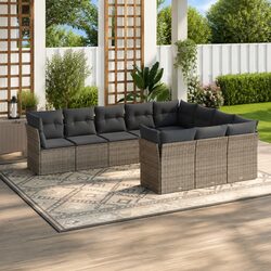 10 Piece Modular Rattan Sofa Set with Grey Cushions