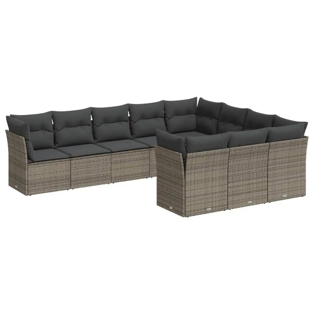 10 Piece Outdoor Garden Sofa Set PE Rattan Modular Patio Furniture Grey Cushions