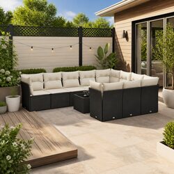Durable 11-Piece Black Poly Rattan Garden Sofa Set