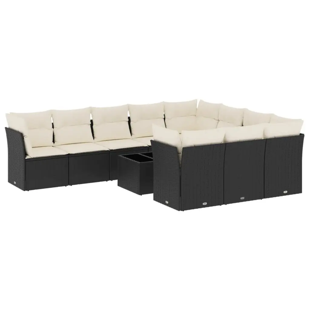 11-Piece Black Poly Rattan Garden Sofa Set