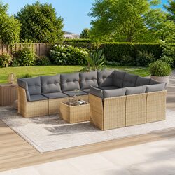Beige 11 Piece Modular Garden Sofa Set with Cushions