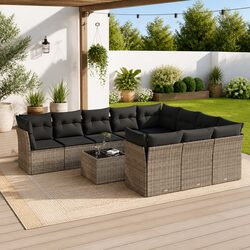 Premium 11-Piece Grey Poly Rattan Garden Sofa Set