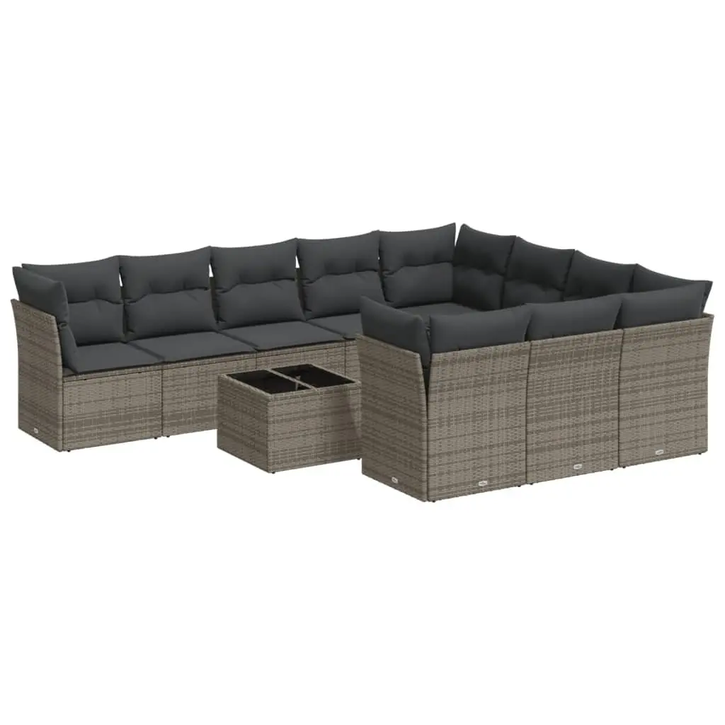 Garden Sofa Set PE Poly Rattan 11 Piece Grey with Cushions