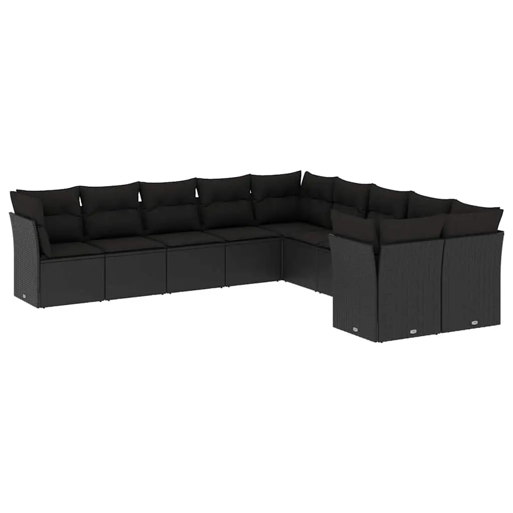 Garden Sofa Set PE Rattan 10 Piece Modular Outdoor Furniture Black