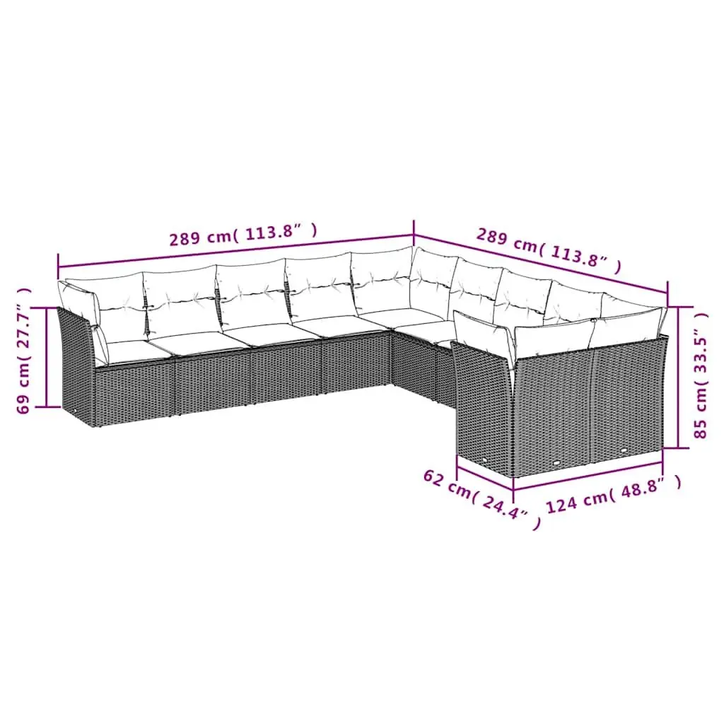 Garden Sofa Set PE Rattan 10 Piece Modular Outdoor Furniture Black