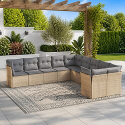 Beige 10-Piece Modular Outdoor Sofa Set with Cushions