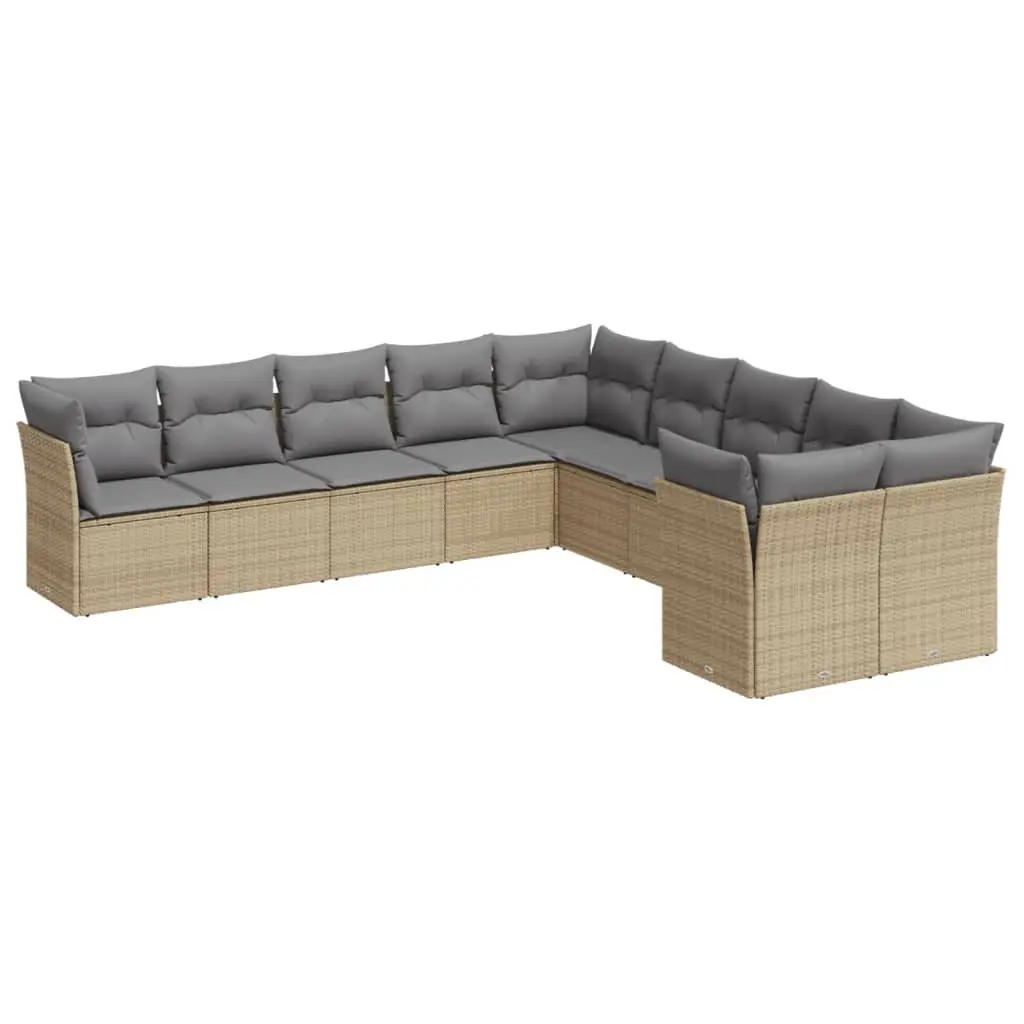 Beige 10-Piece Modular Outdoor Sofa Set with Cushions