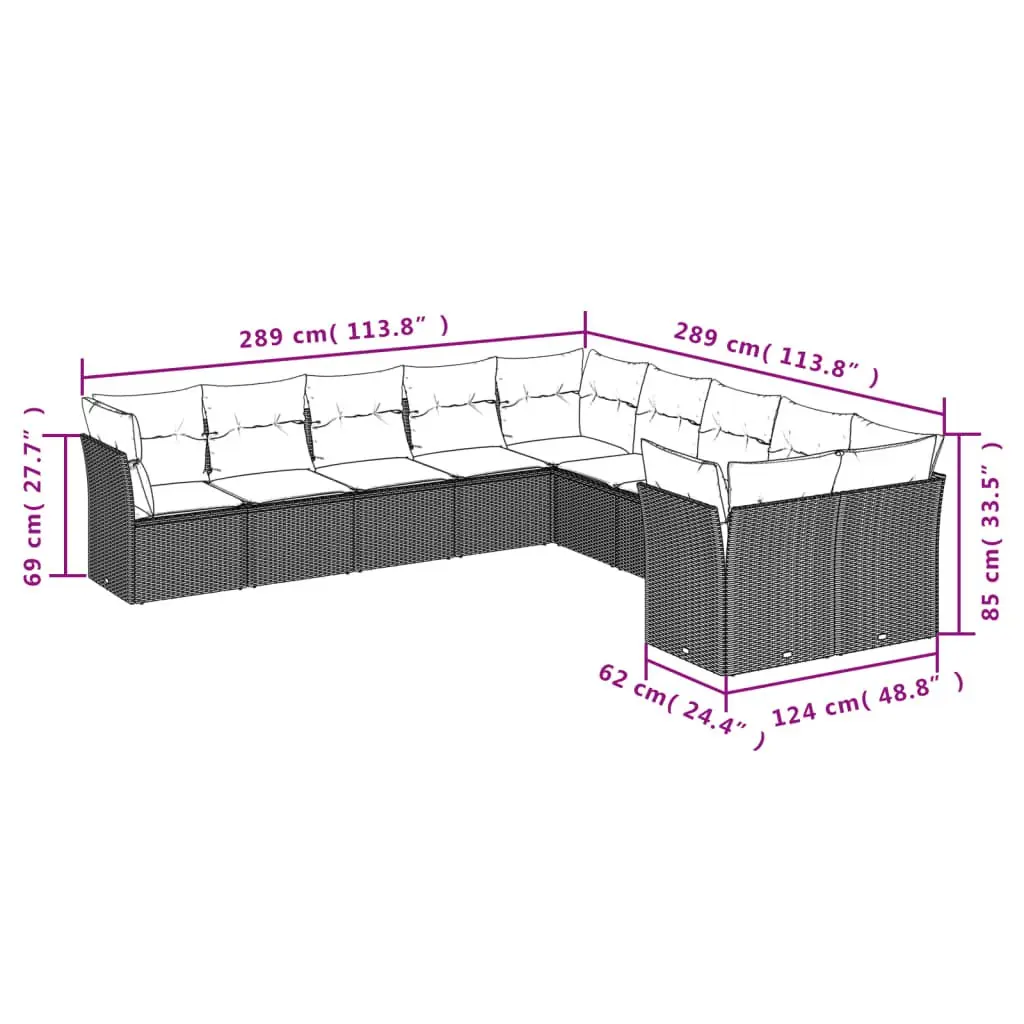Beige 10-Piece Modular Outdoor Sofa Set with Cushions