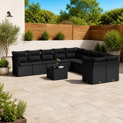 Black Poly Rattan Outdoor Garden Sofa Set 11 Pieces