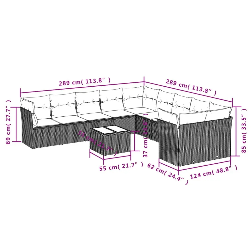 Outdoor Garden Sofa Set PE Rattan 11 Piece Black Modular Furniture