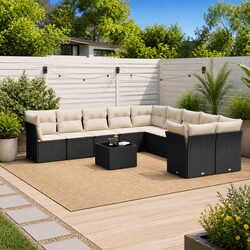11 Piece Black Poly Rattan Garden Sofa Set for Outdoors
