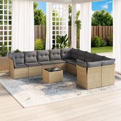 Beige 11-Piece Outdoor Garden Sofa Set with Cushions