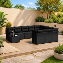 Premium 11-Piece Garden Sofa Set with Cushions in Black