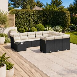11-Piece Black Poly Rattan Garden Sofa Set for Outdoors