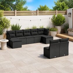 9-Piece Modular Outdoor Rattan Sofa Set in Black