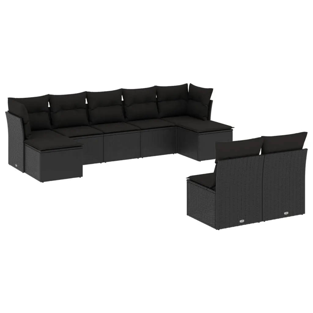 9-Piece Modular Outdoor Rattan Sofa Set in Black