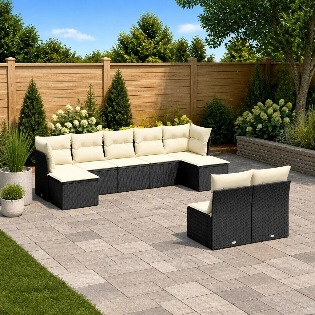 Garden Sofa Set PE Rattan 9 Piece Outdoor Furniture Patio Seating Black