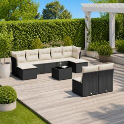 10-Piece Black Modular Garden Sofa Set for Outdoors