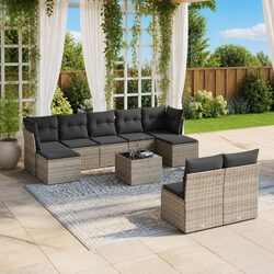 10-Piece Grey Poly Rattan Garden Sofa Set for Outdoors