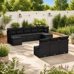 10-Piece Modular Rattan Garden Sofa Set in Black