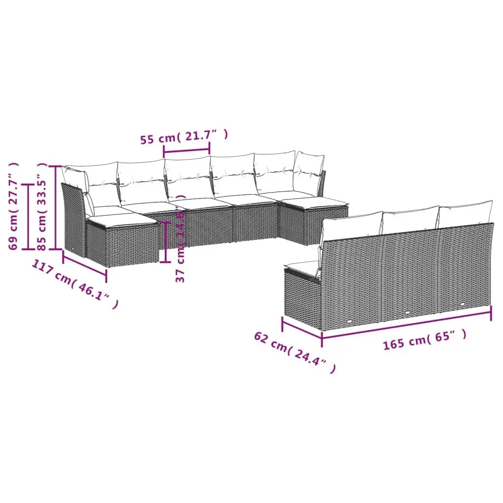 10 Piece Modular Garden Sofa Set with Cushions