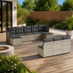 Sturdy 10-Piece Grey Garden Sofa Set with Cushions