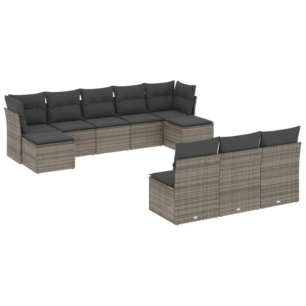 10-Piece Grey Garden Sofa Set with Cushions