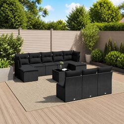 Modular 11-Piece Black Poly Rattan Garden Sofa Set