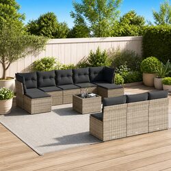 11-Piece Grey Poly Rattan Outdoor Sofa Set